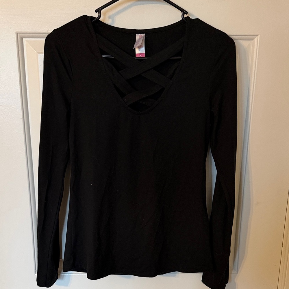 No Boundaries Black Crisscross Long Sleeve Top